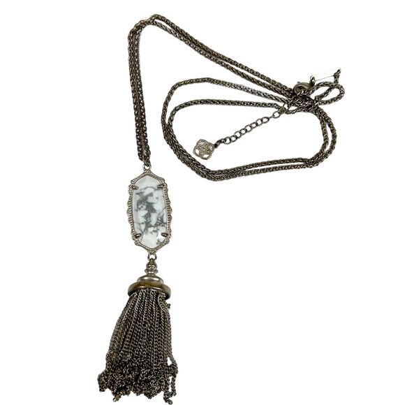 Kendra Scott Everly Tassel Pendant Long Necklace Silver Tone White Howlite
